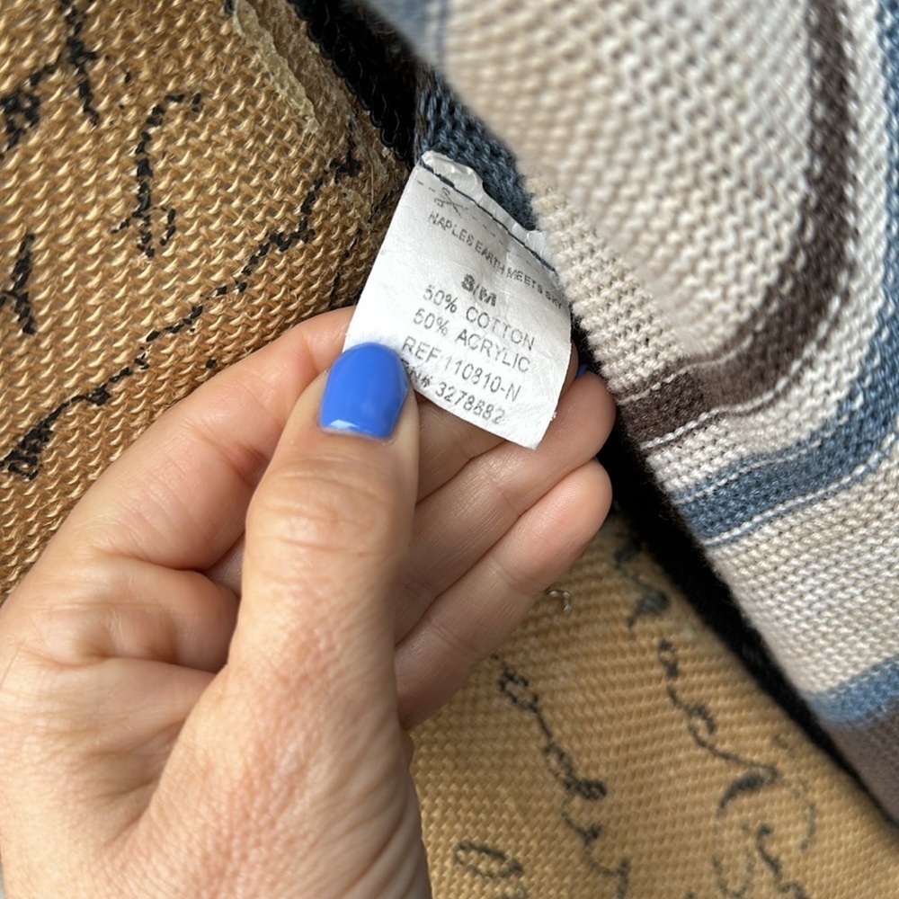 💙🤎🤍Goddis S/M blue tan cream black Naples sweater cardigan drape - Picture 7 of 10